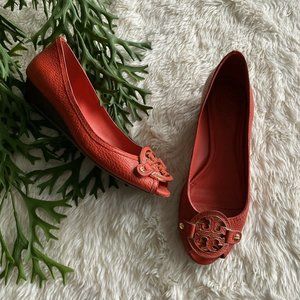 Tory Burch Equestrian Orange/Red Amanda Demi Wedge 9.5